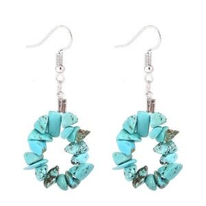 Turquoise Colored Stone Chip Earrings Dangle Drop‎ Silver Tone Women's Jewelry